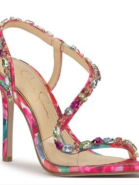 Jessica Simpson Pink Multicolor Jeweled Strappy High Heel Sandal